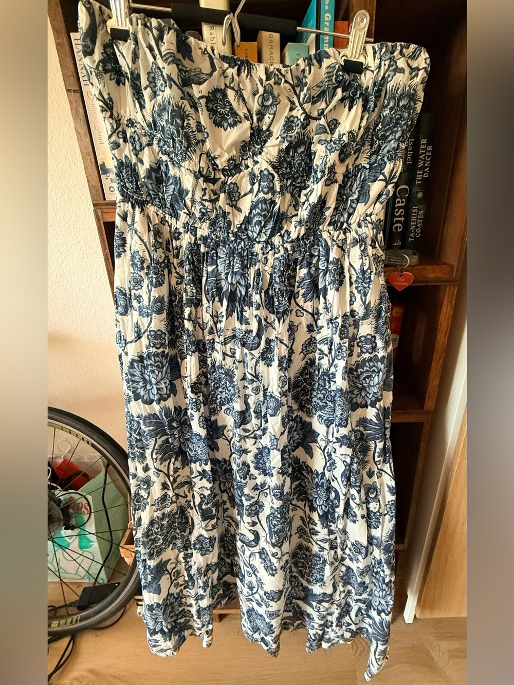 & Other Stories White and Navy Blue Floral midi sleeveless Dress